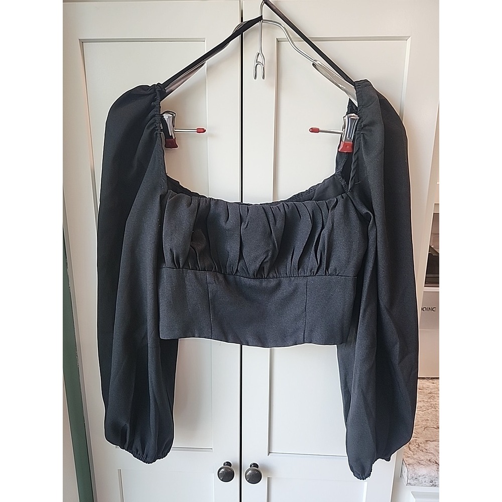 Princess Polly Blouse‎ Black Balloon Long Sleeve Crop Top Sz 6 Ariah Top Shirt